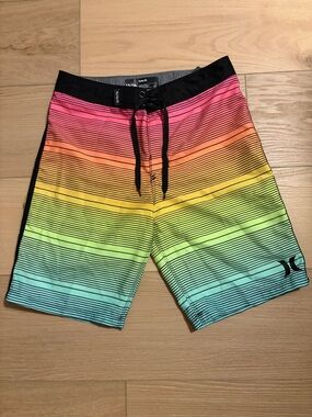 Hurley Boys size 12/26  Rainbow Stripe Boardshorts - Multicolor